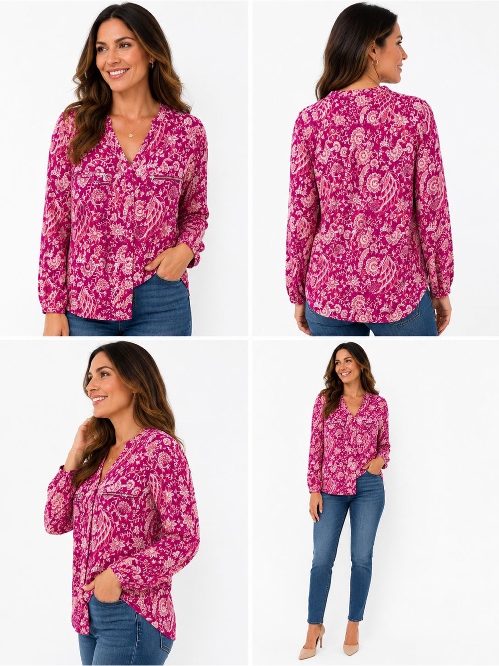 INC International Concepts Fuchsia Pink Floral Button-Front Blouse